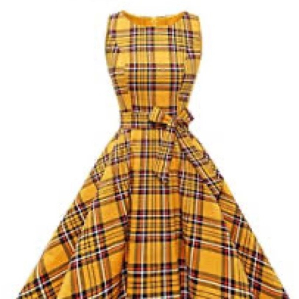 Cute pinup 1950 plaid yellow dress!!! (M)